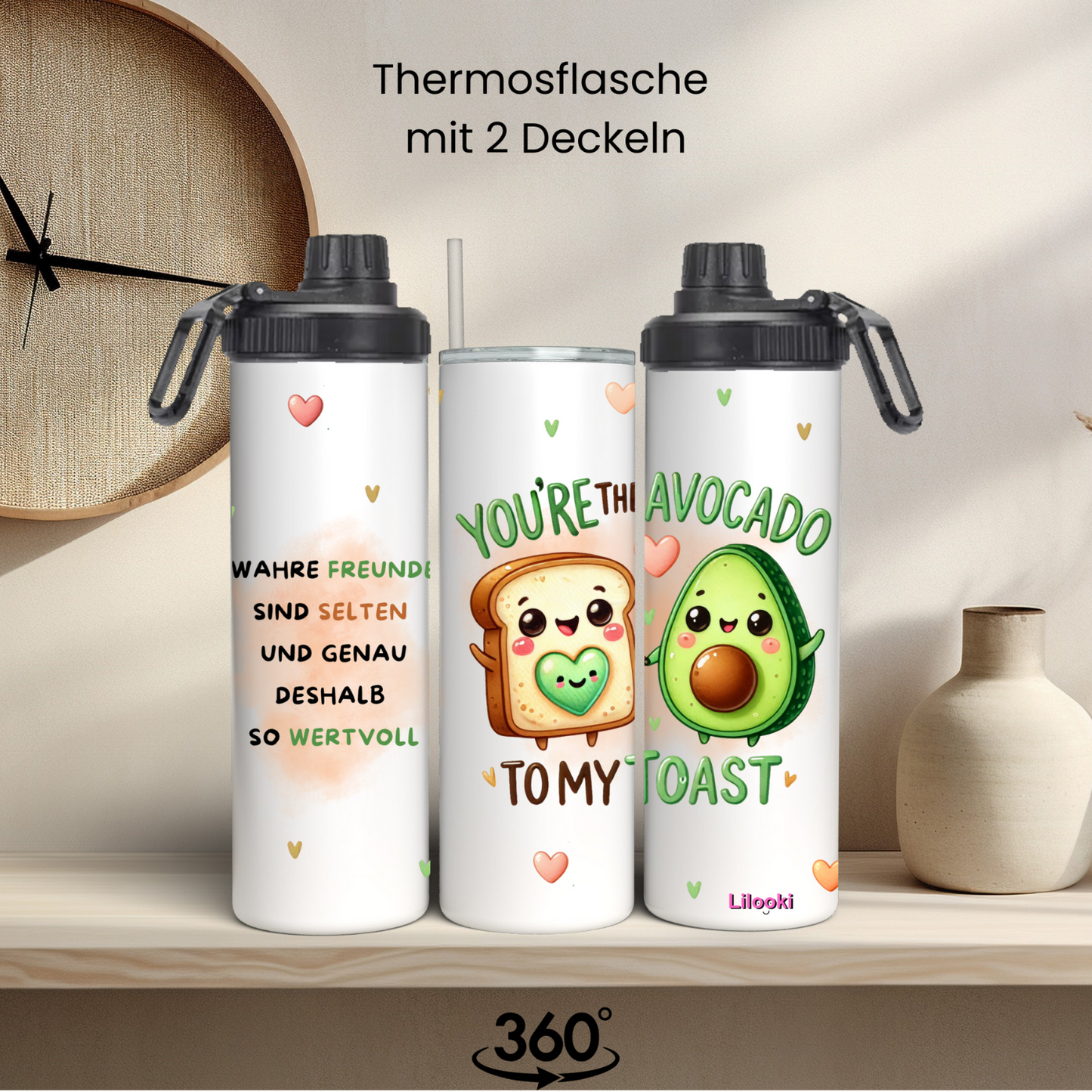 Tumbler / Thermosflasche mit Schraubverschluss - Avocado and Toast