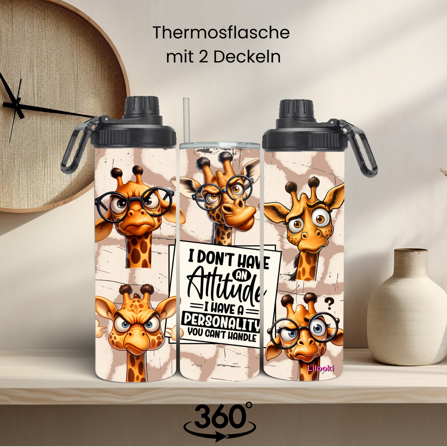 Tumbler / Thermosflasche mit Schraubverschluss - Giraffen