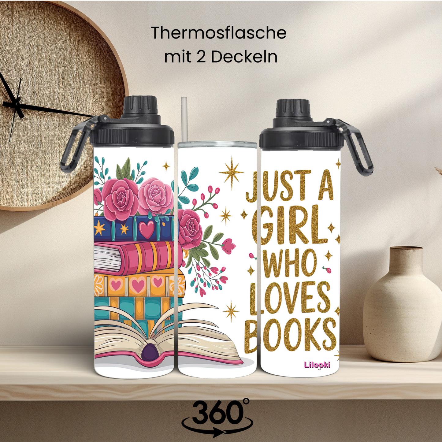 Tumbler / Thermosflasche mit Schraubverschluss - Bücher Liebe
