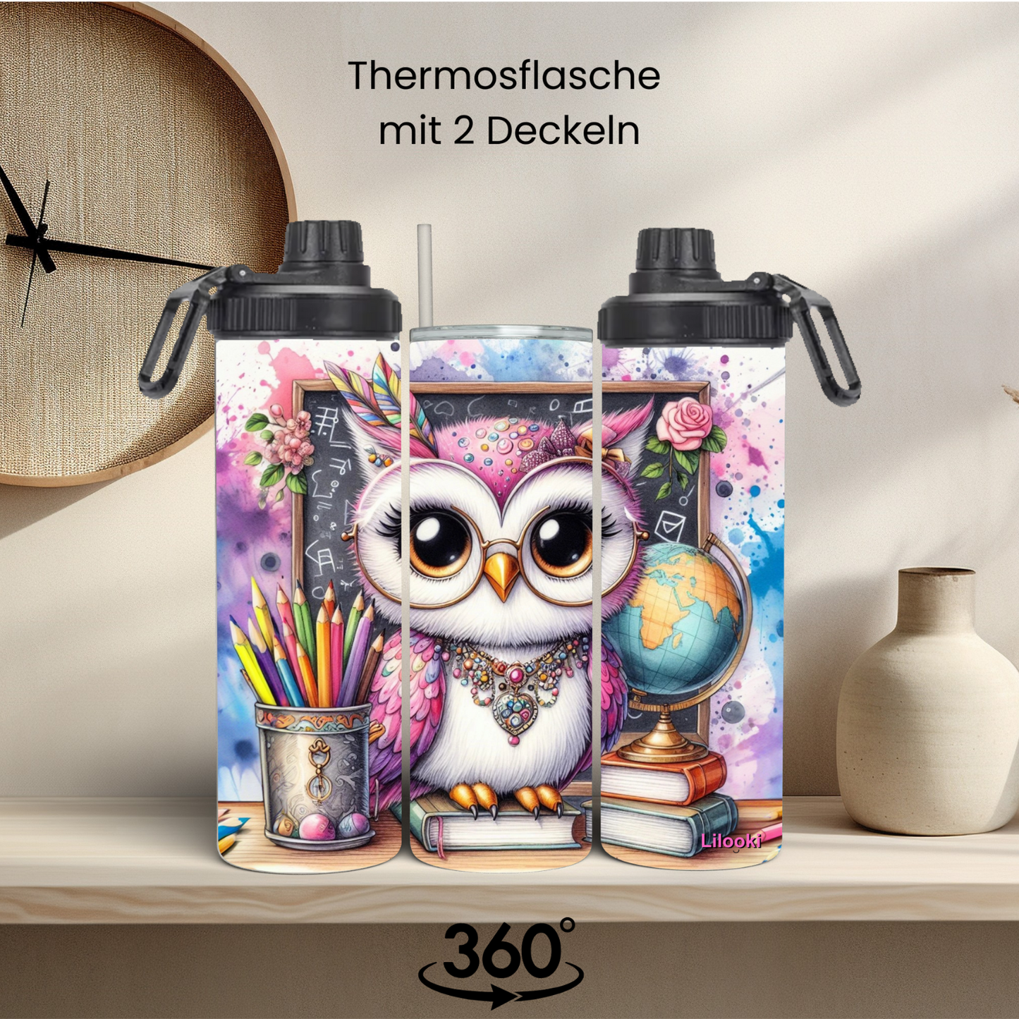 Tumbler / Thermosflasche mit Schraubverschluss - Eule Lehrer