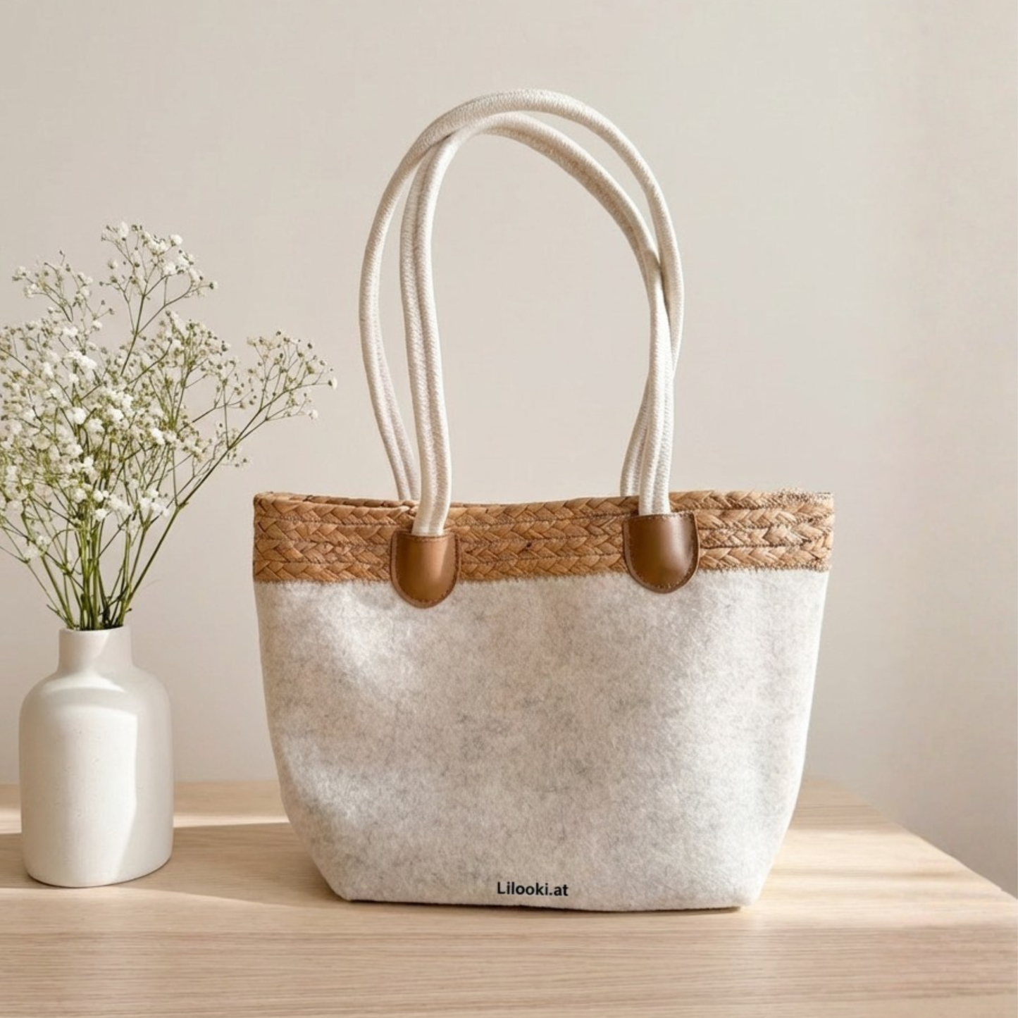 Filztasche mit Bund - Wunschaufdruck (Beige)