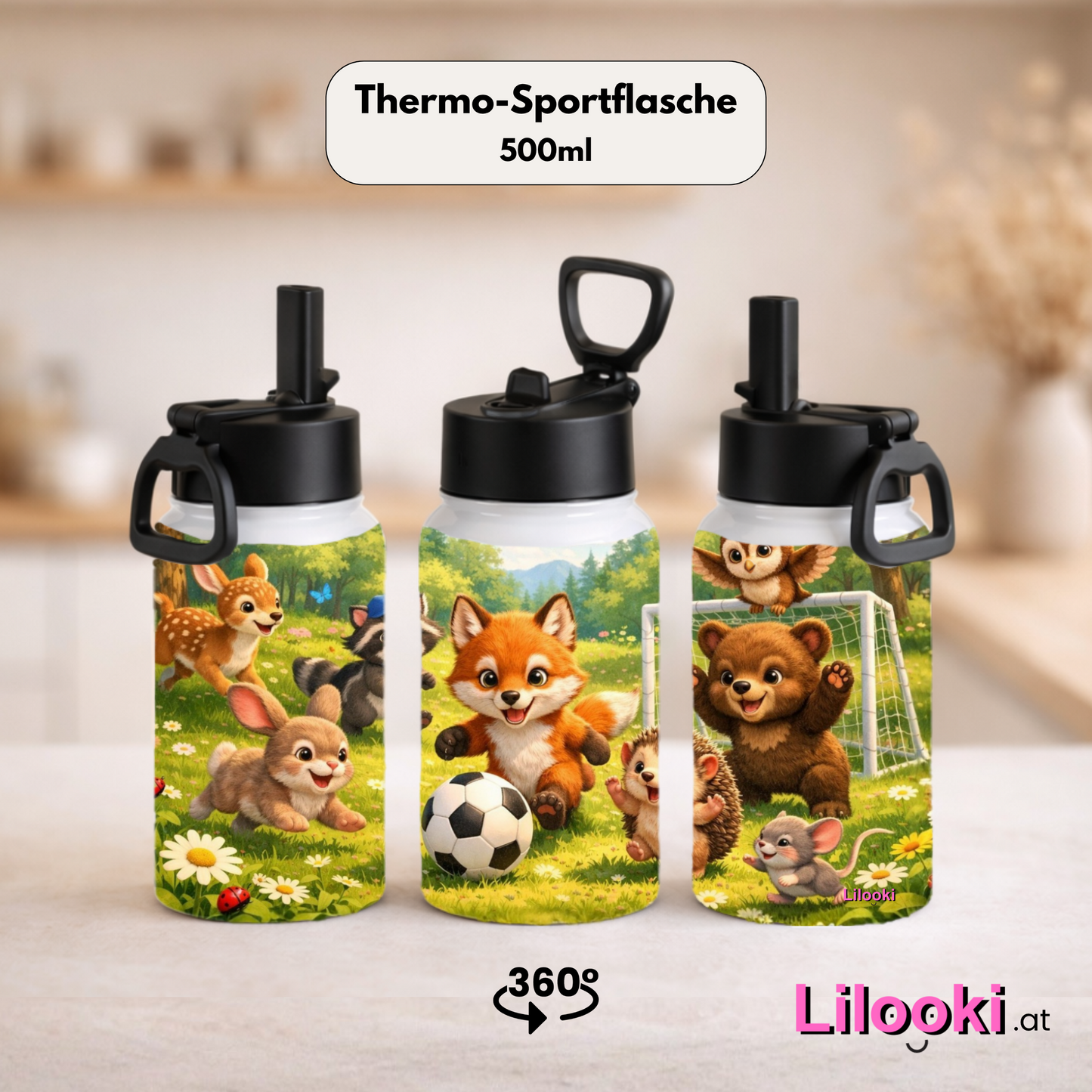 Thermo-Sportflasche - Waldtiere Fußball