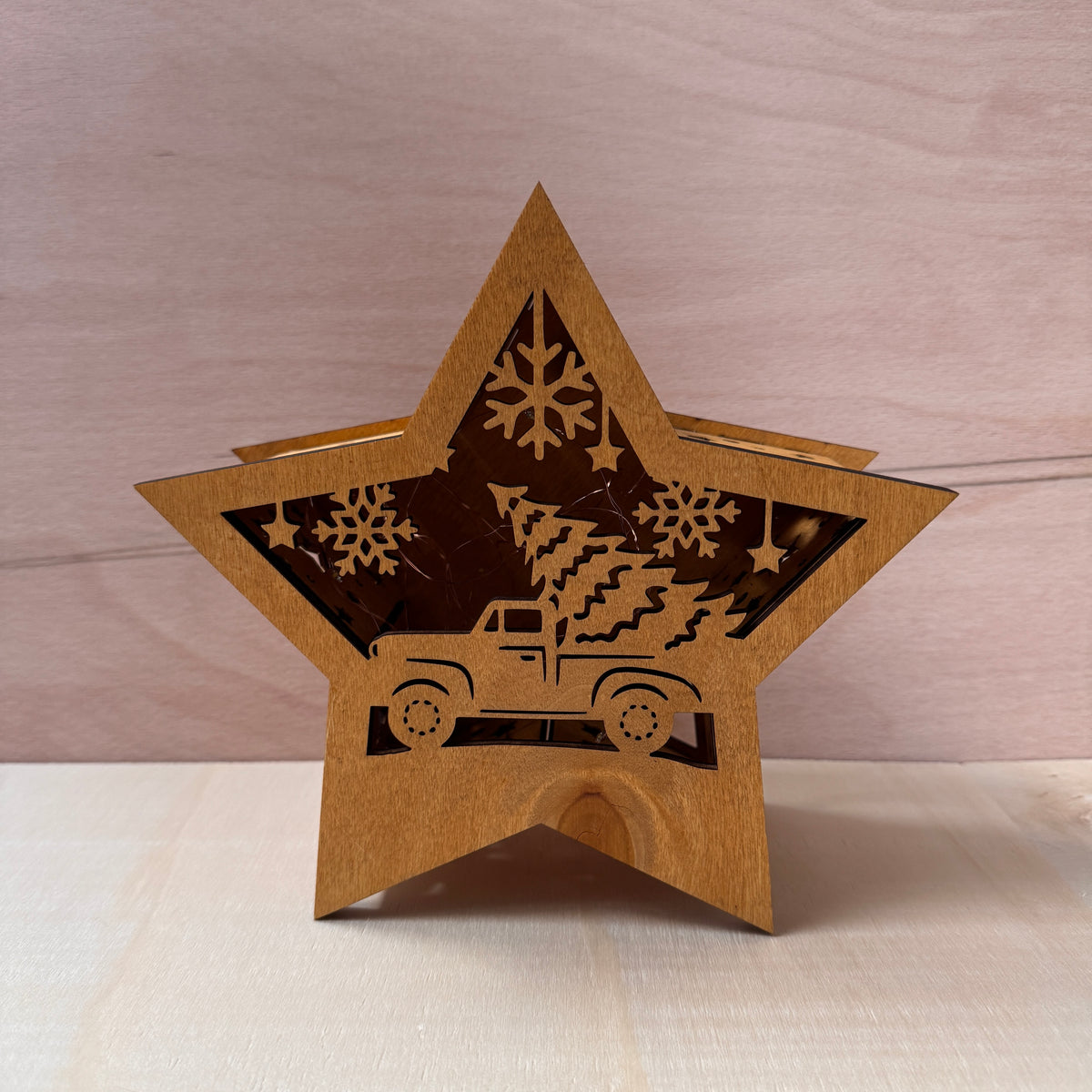 Holzsternlampe mit LED-Lichterkette & Timerfunktion