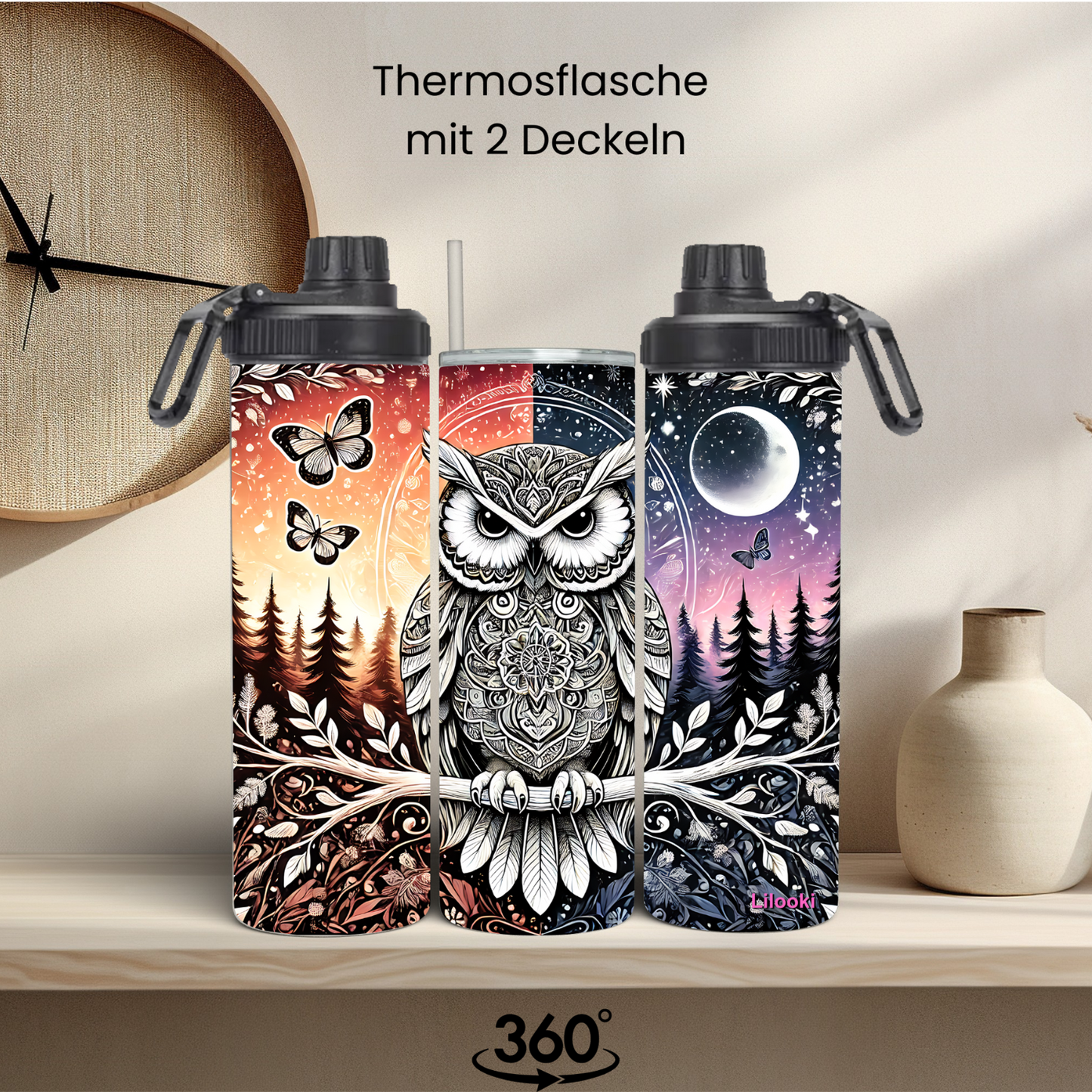 Tumbler / Thermosflasche mit Schraubverschluss - Eule