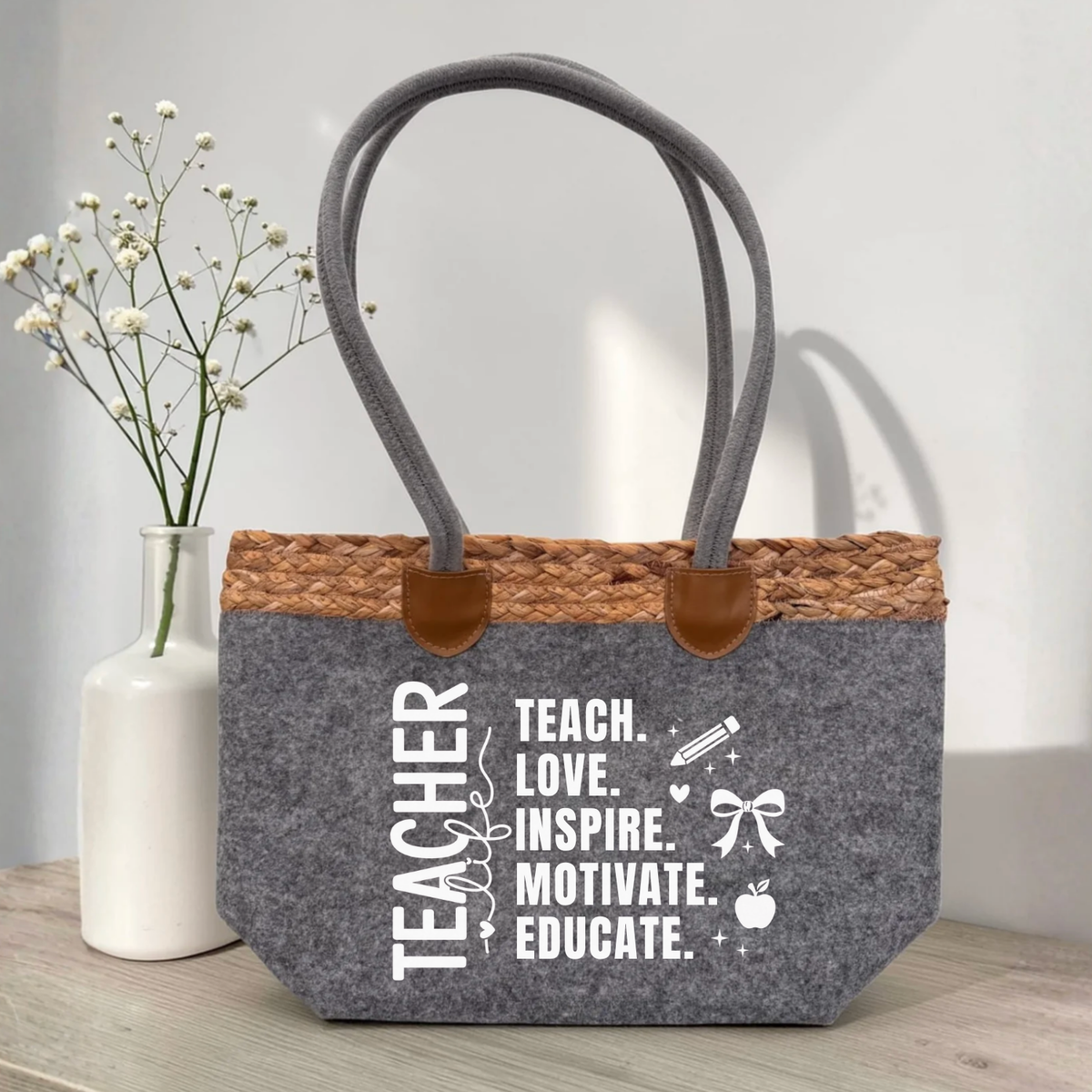 Filztasche mit Bund - Teacher life. Teach. Love. Inspire. Motivate. Educate.