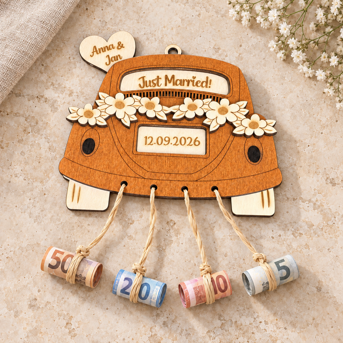 Hochzeitsgeschenk Holz-Geldgeschenk „Hochzeitsauto"