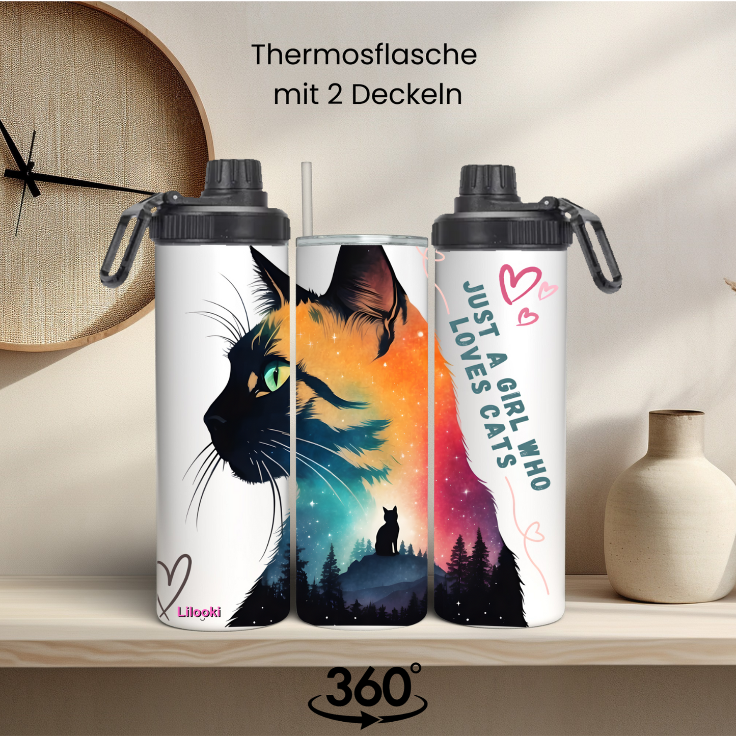 Tumbler / Thermosflasche mit Schraubverschluss - Just a Girl who Loves Cats