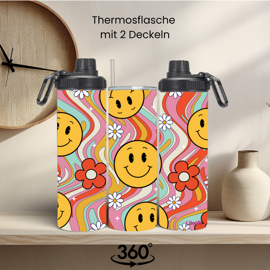 Tumbler / Thermosflasche mit Schraubverschluss - Musik und Blume