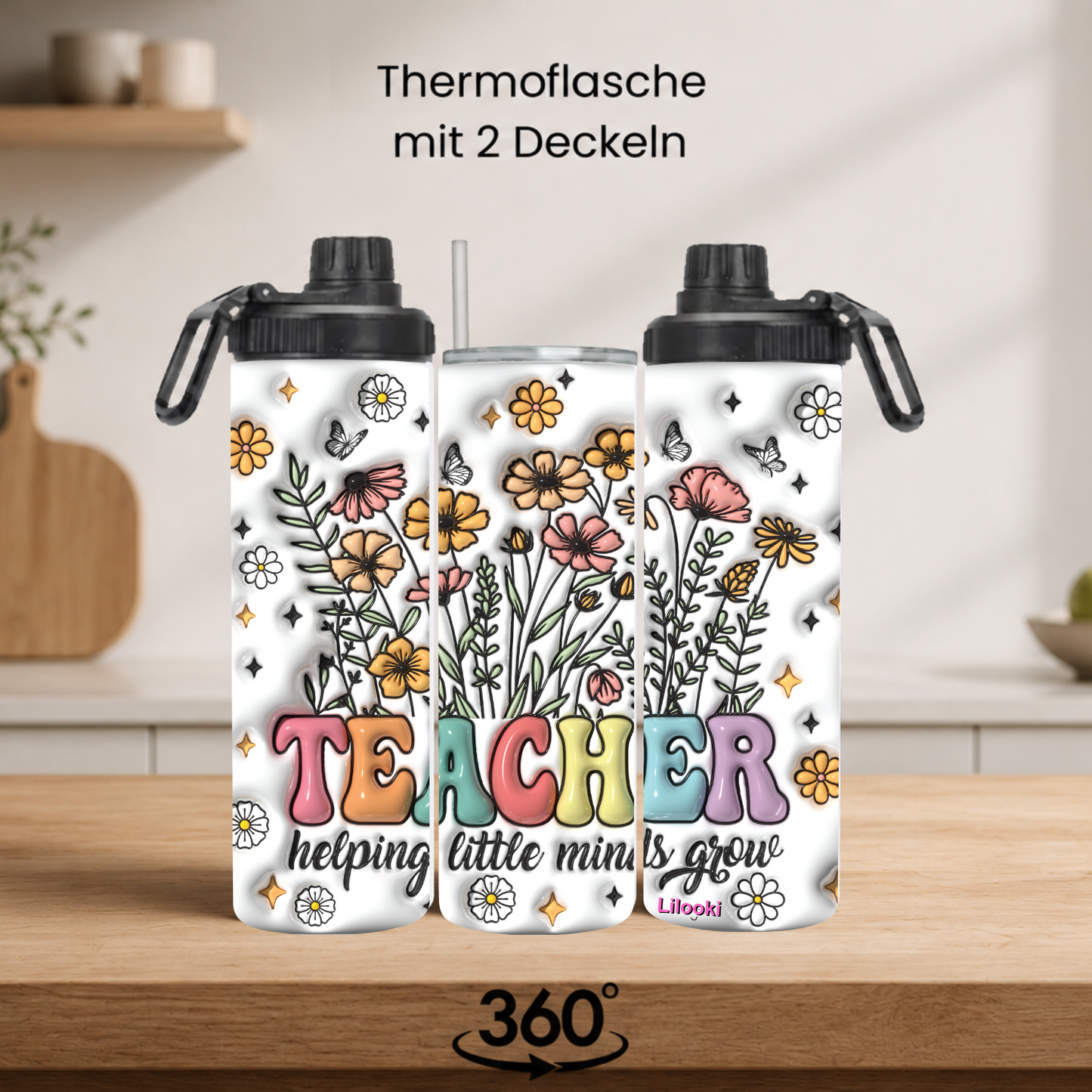 Tumbler / Thermosflasche mit Schraubverschluss - Teacher helping little minds grow.