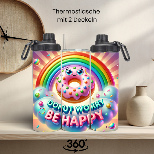 Tumbler / Thermosflasche mit Schraubverschluss - Donut worry - be happy