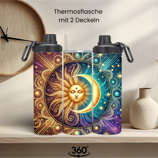 Tumbler / Thermosflasche mit Schraubverschluss - Sonne und Mond