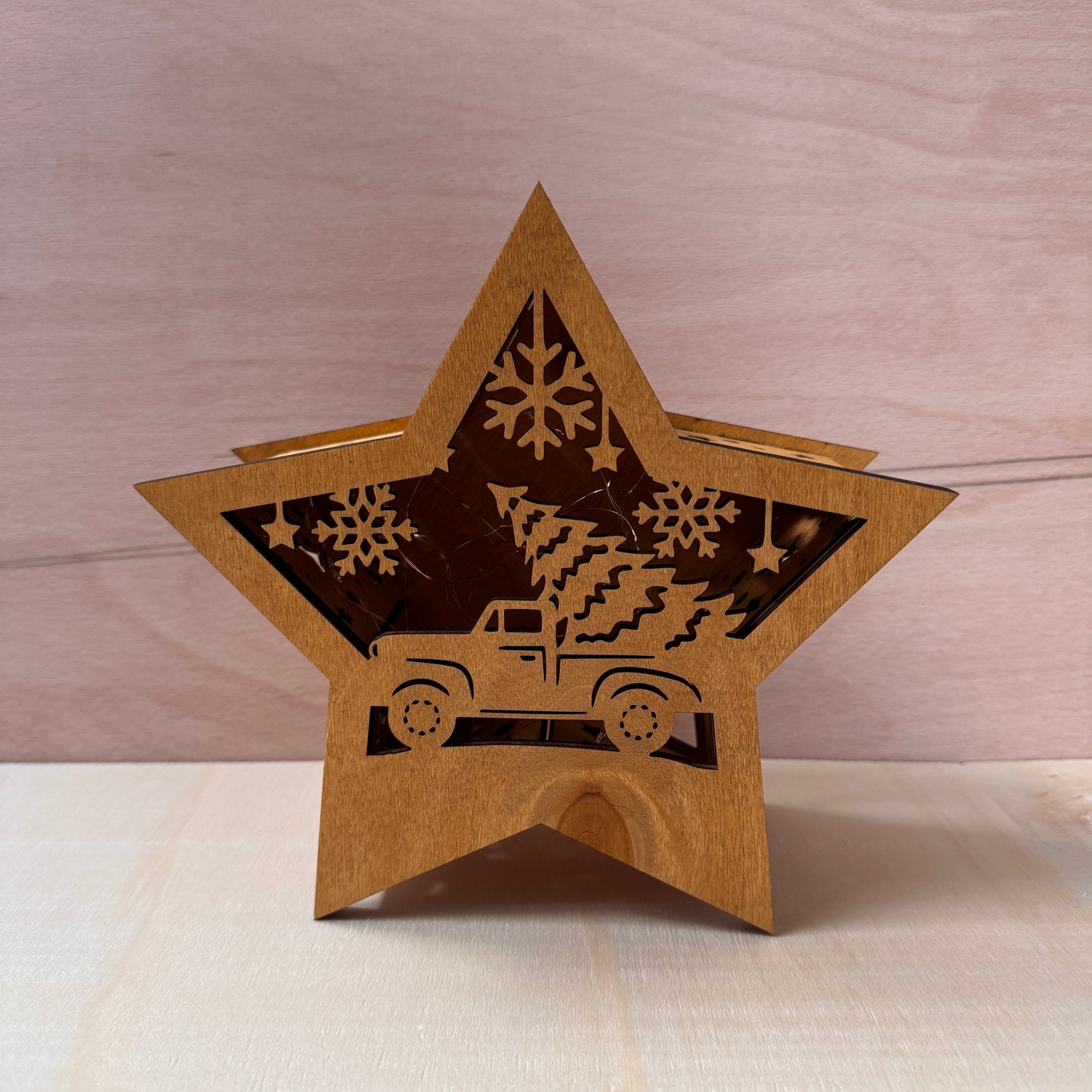 Holzsternlampe mit LED-Lichterkette & Timerfunktion