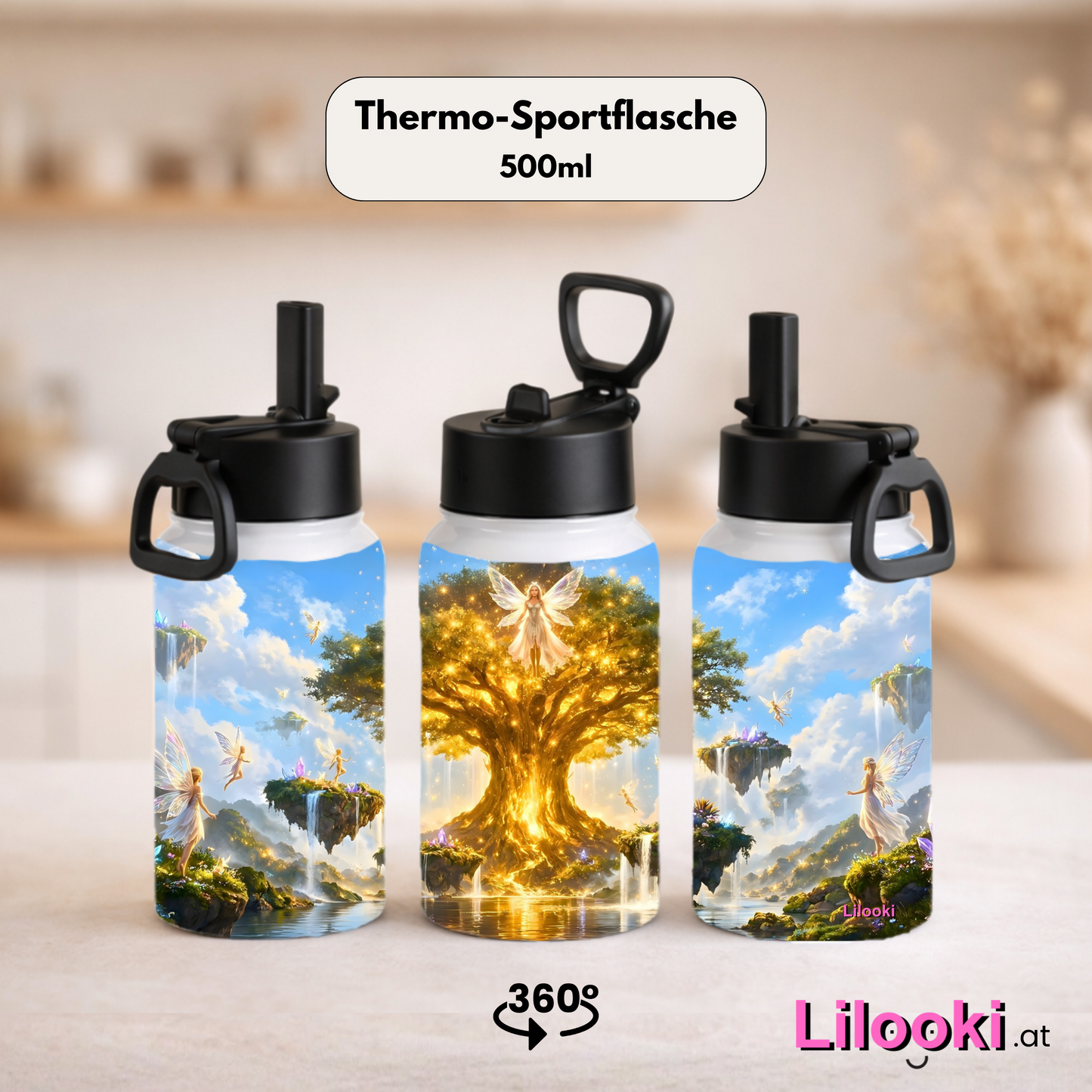Thermo-Sportflasche - Magischer Baum mit Feen