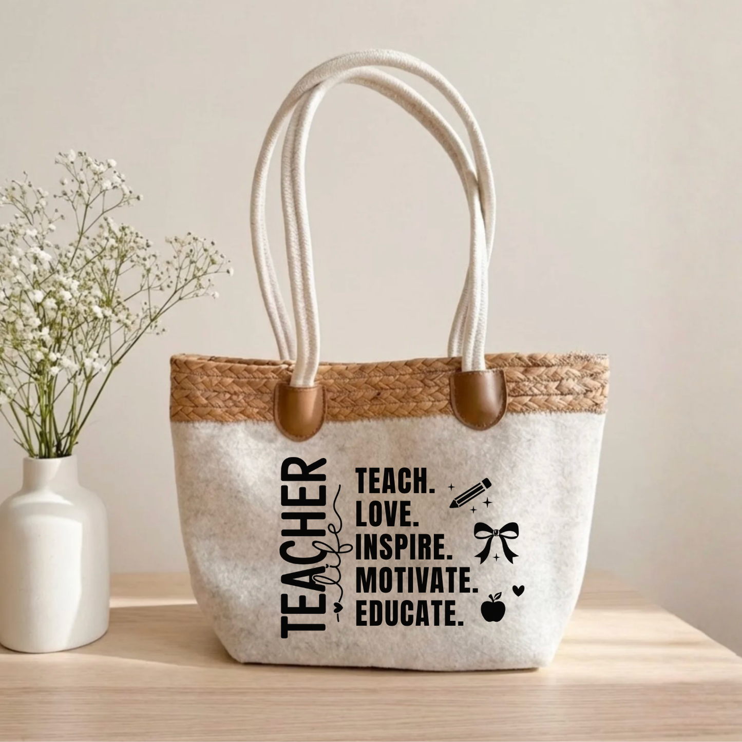 Filztasche mit Bund - Teacher life. Teach. Love. Inspire. Motivate. Educate.