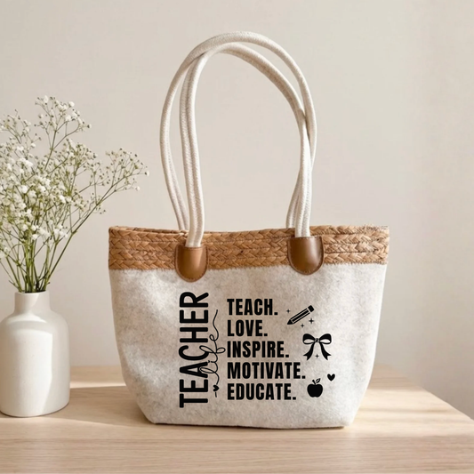 Filztasche mit Bund - Teacher life. Teach. Love. Inspire. Motivate. Educate.