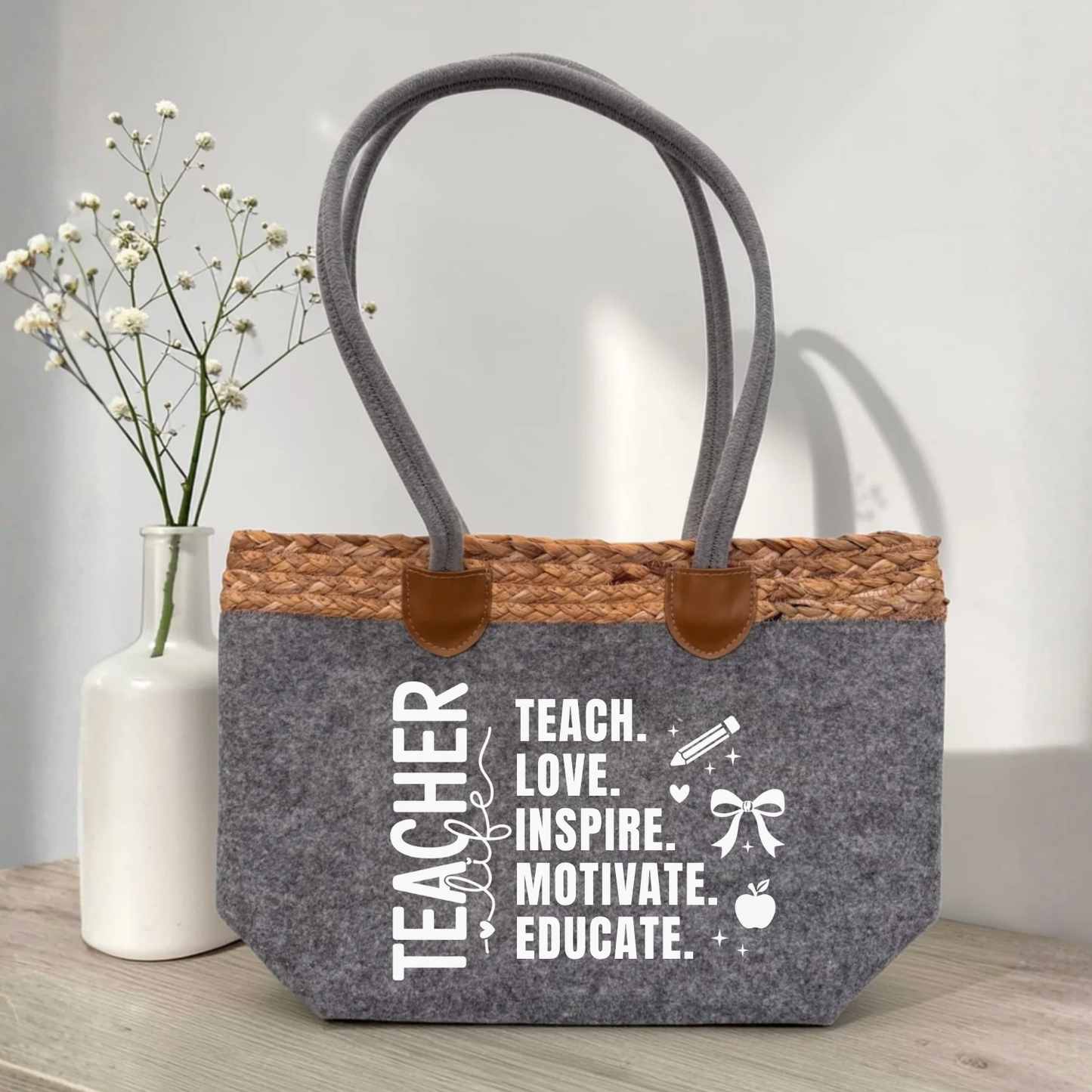 Filztasche mit Bund - Teacher life. Teach. Love. Inspire. Motivate. Educate.
