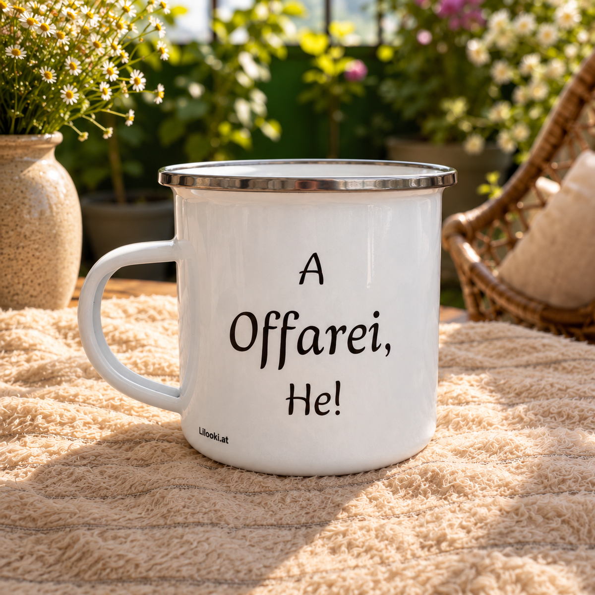Emaille Tasse - A Offarei, He!