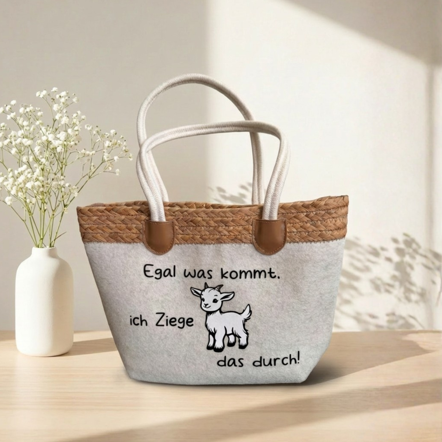 Filztasche mit Bund - Egal was kommt, ich Ziege das durch!
