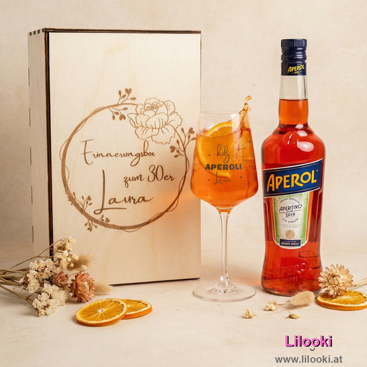 Erinnerungsbox (1x Weinglas inkl. Holzbox) Personalisiert