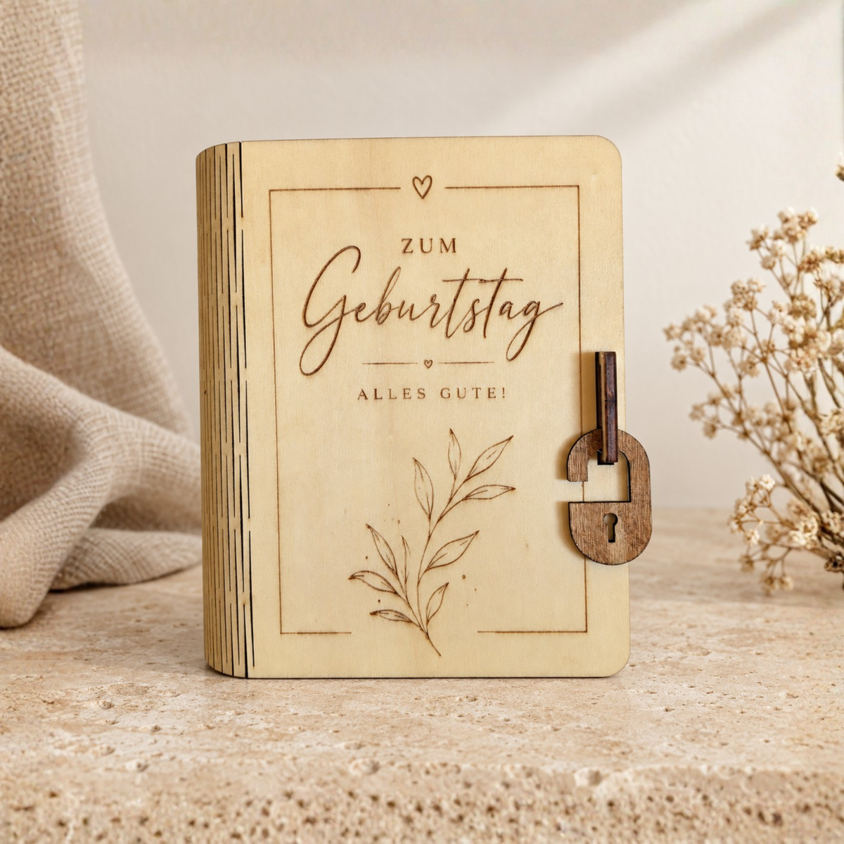 Geschenkbuch aus Holz zum Geburtstag – Geschenkbox in Buchform