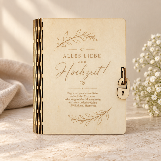 Geschenkbox zur Hochzeit aus Holz – Geschenkbuch für Geldgeschenke