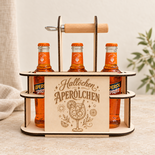 Holz-Tragerl Hallöchen Aperölchen mit Flaschenöffner