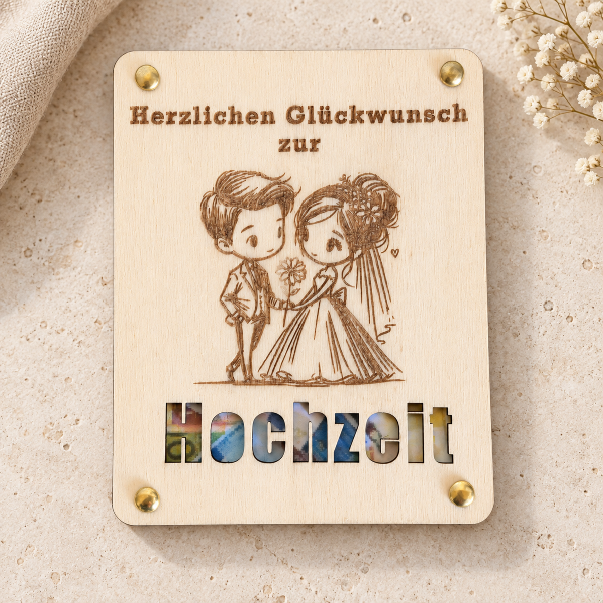 Holz-Geschenkkarte „Hochzeit"