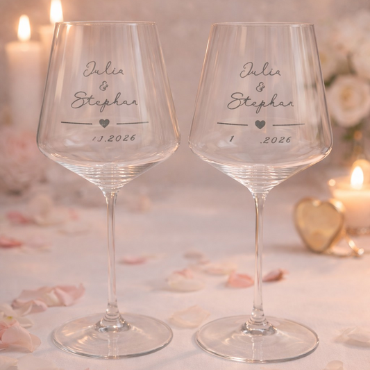 Hochzeitsweingläser mit Personalisierung 2 Stk. - Minimalistisches  Motiv