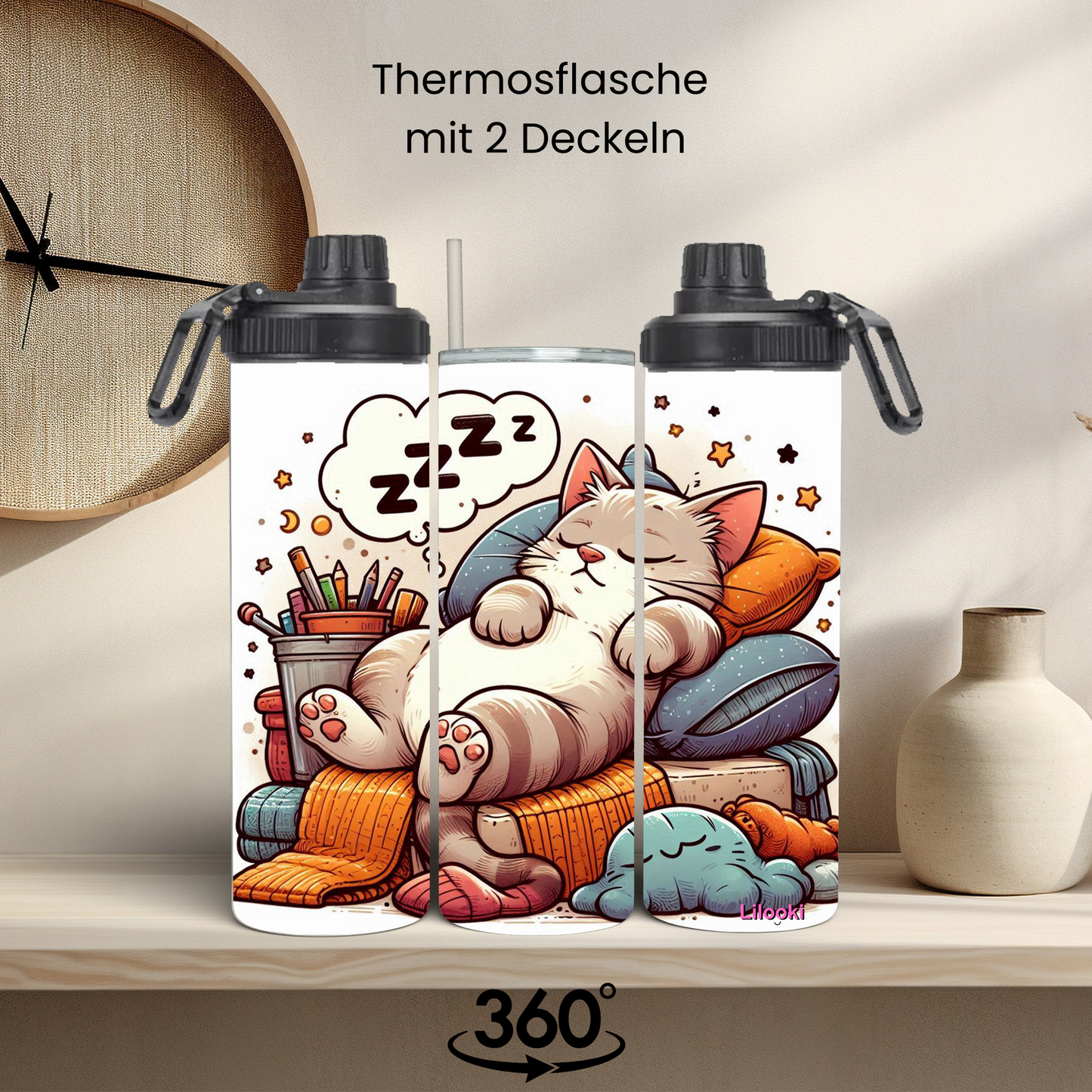 Tumbler / Thermosflasche mit Schraubverschluss - Cat Sleeping