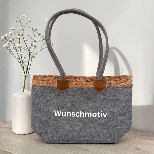 Filztasche mit Bund - Wunschaufdruck (Grau)