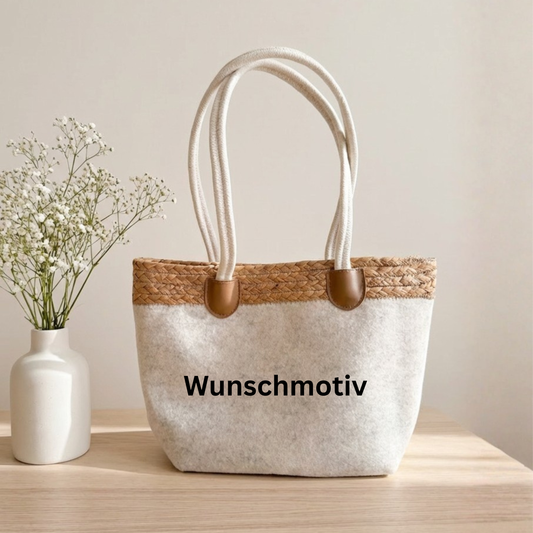 Filztasche mit Bund - Wunschaufdruck (Beige)